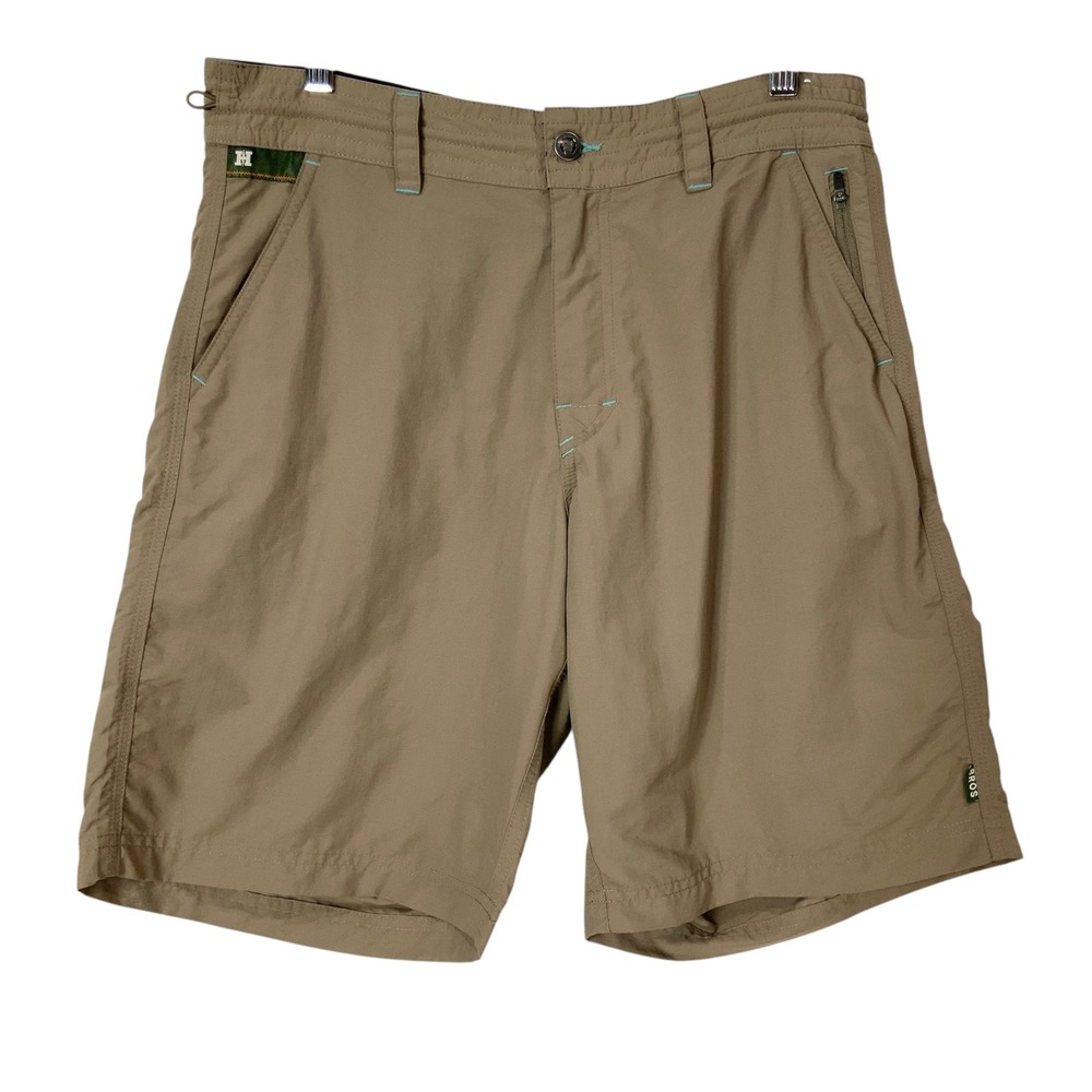 Howler Bros Khaki Tan Hybrid Shorts 32 Button Zip Fly 9" Inseam Pliers Pocket
